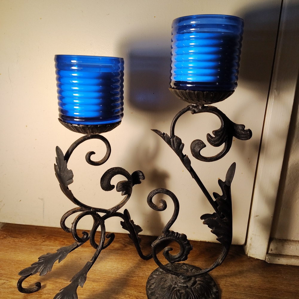 Elegant "VINTAGE" Black Iron Candle Holders.PLEASE NOTE CANDLES DONT COME WITH
